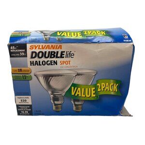 Sylvania Double Life Halogen Spot Light Bulb 2 Pack Open Box 45W Indoor Outdoor